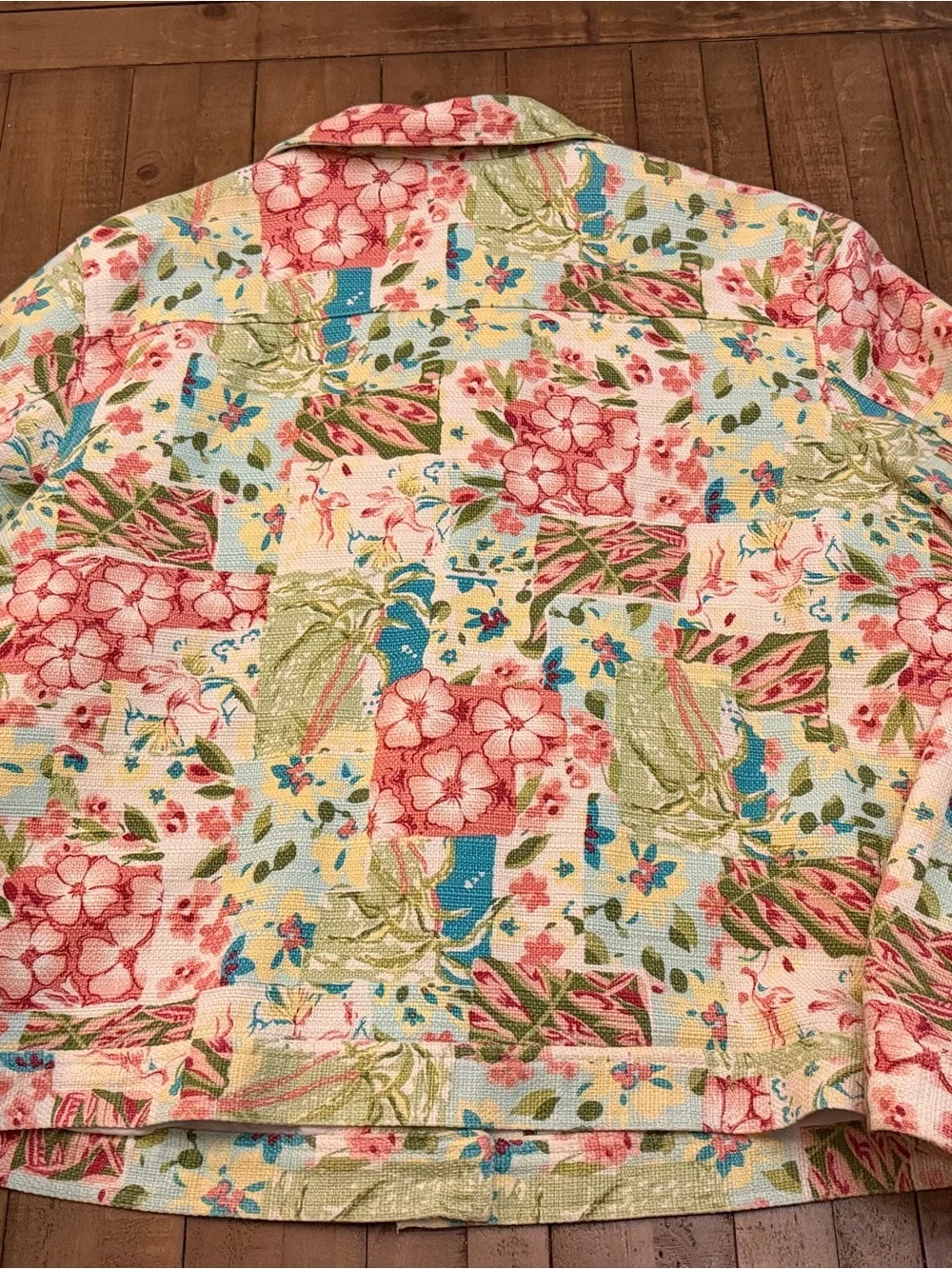 Coldwater Creek Floral Patchwork Cotton Blend Jacket - Pink Green Blue